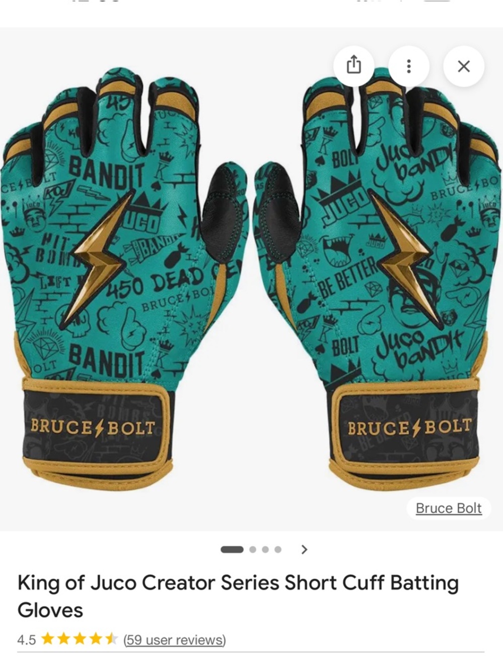 Bruce Bolt King of JUCO Creator Series Short Cuff Batting Gloves - Mint, YM